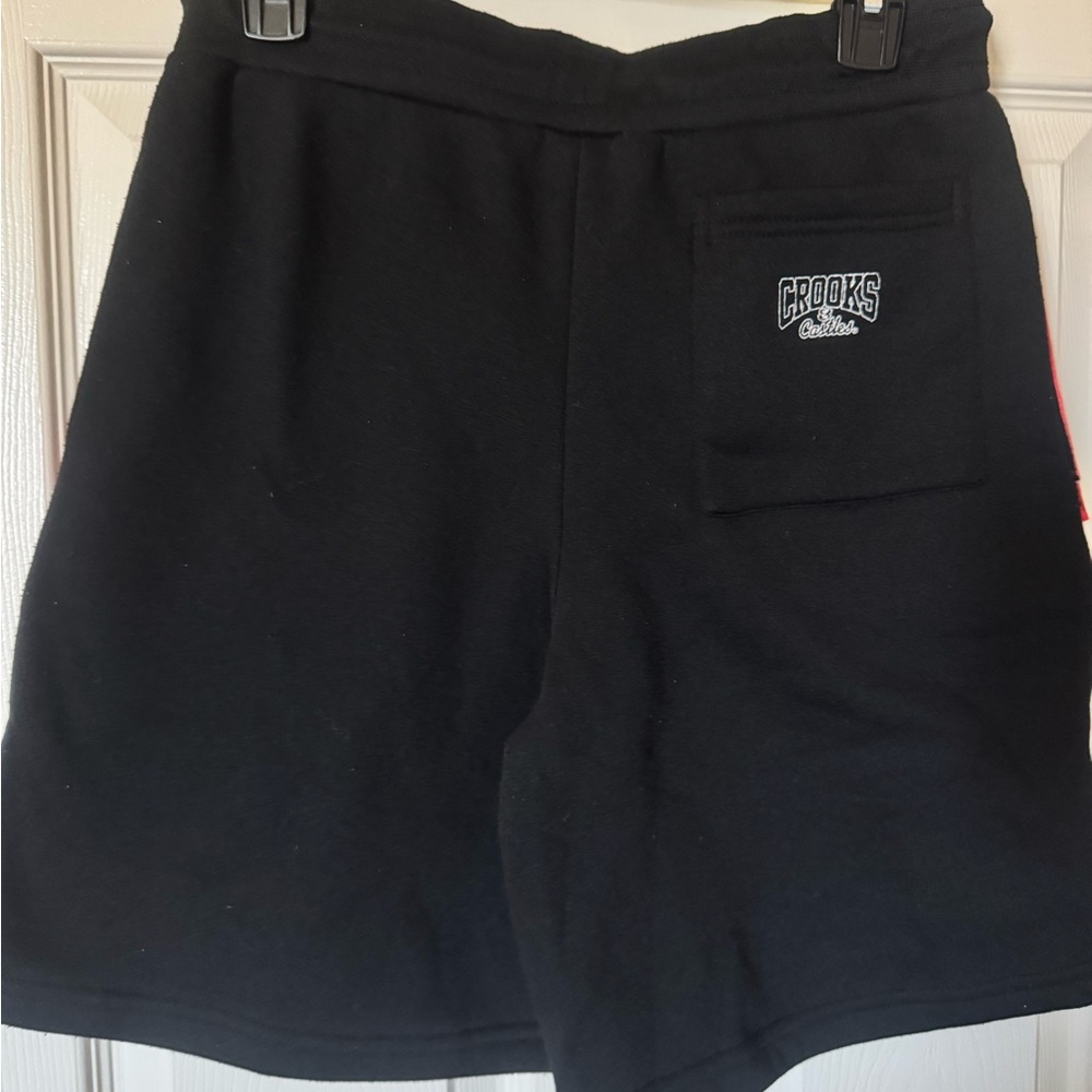 Crooks & Castles Red White Black Graphic Patchwork Shorts - Picture 4 of 6